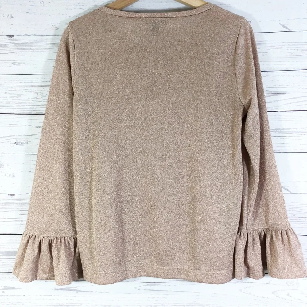 J Crew Glittered Ruffle Pullover Sweater Top Long Sleeves Sz M